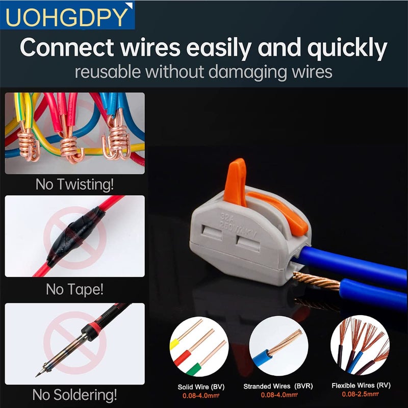 UOHGDPY Lever Wire Connectors,120PCS Wire Connector Assortment Pack Compact Splicing Connector Kit for Electrical Wires Solid Stranded Flexible Wires, 2 Port, 3 Port, 4 Port,5 Port - Image 3
